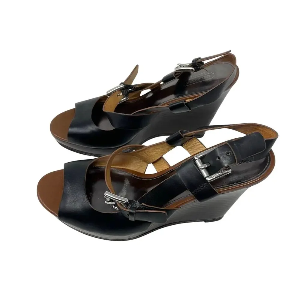 Coach Black Platform Sandals Chunky Wedge 8.5